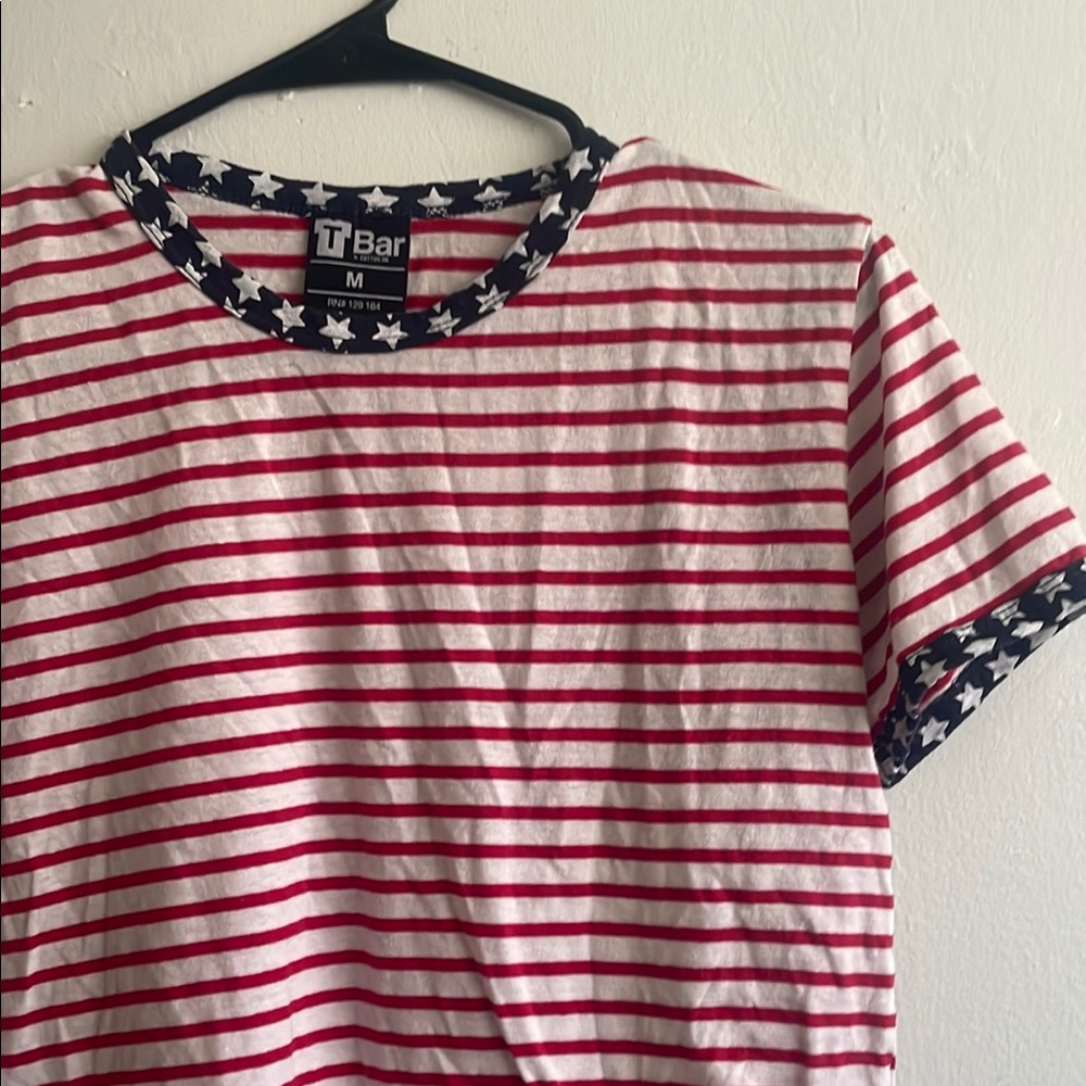 Red and White Striped T-Shirt with Star Accents